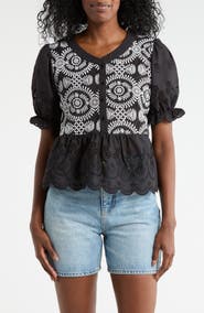Forgotten Grace Eyelet Embroidered Short Sleeve Button-Up Shirt