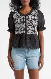 Forgotten Grace Eyelet Embroidered Short Sleeve Button-Up Shirt