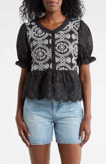 Forgotten Grace Eyelet Embroidered Short Sleeve Button-Up Shirt