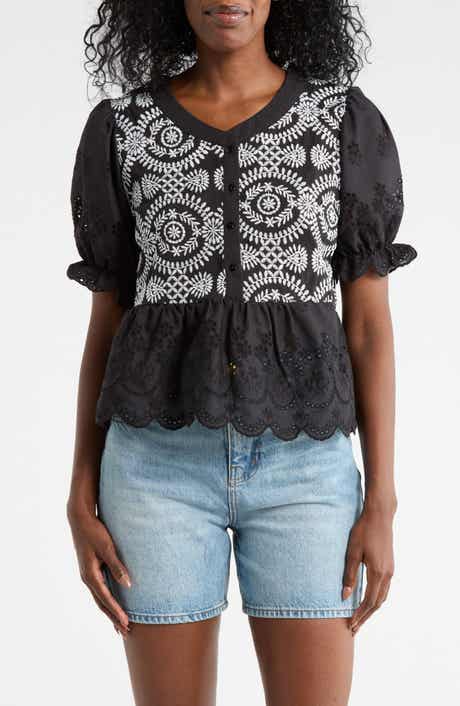 Forgotten Grace Eyelet Embroidered Short Sleeve Button-Up Shirt
