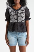 Forgotten Grace Eyelet Embroidered Short Sleeve Button-Up Shirt