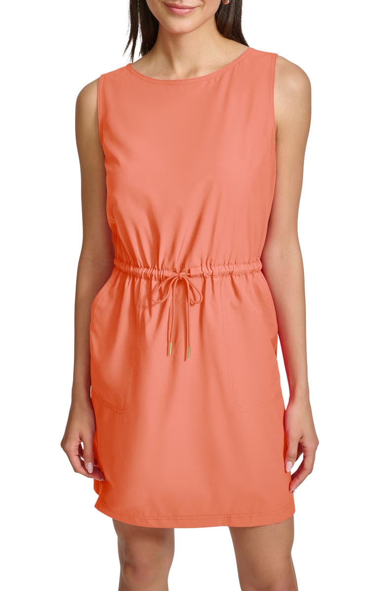 Calvin Klein Commuter Sleeveless Drawstring Waist Sheath Dress, Alternate, color, Melon