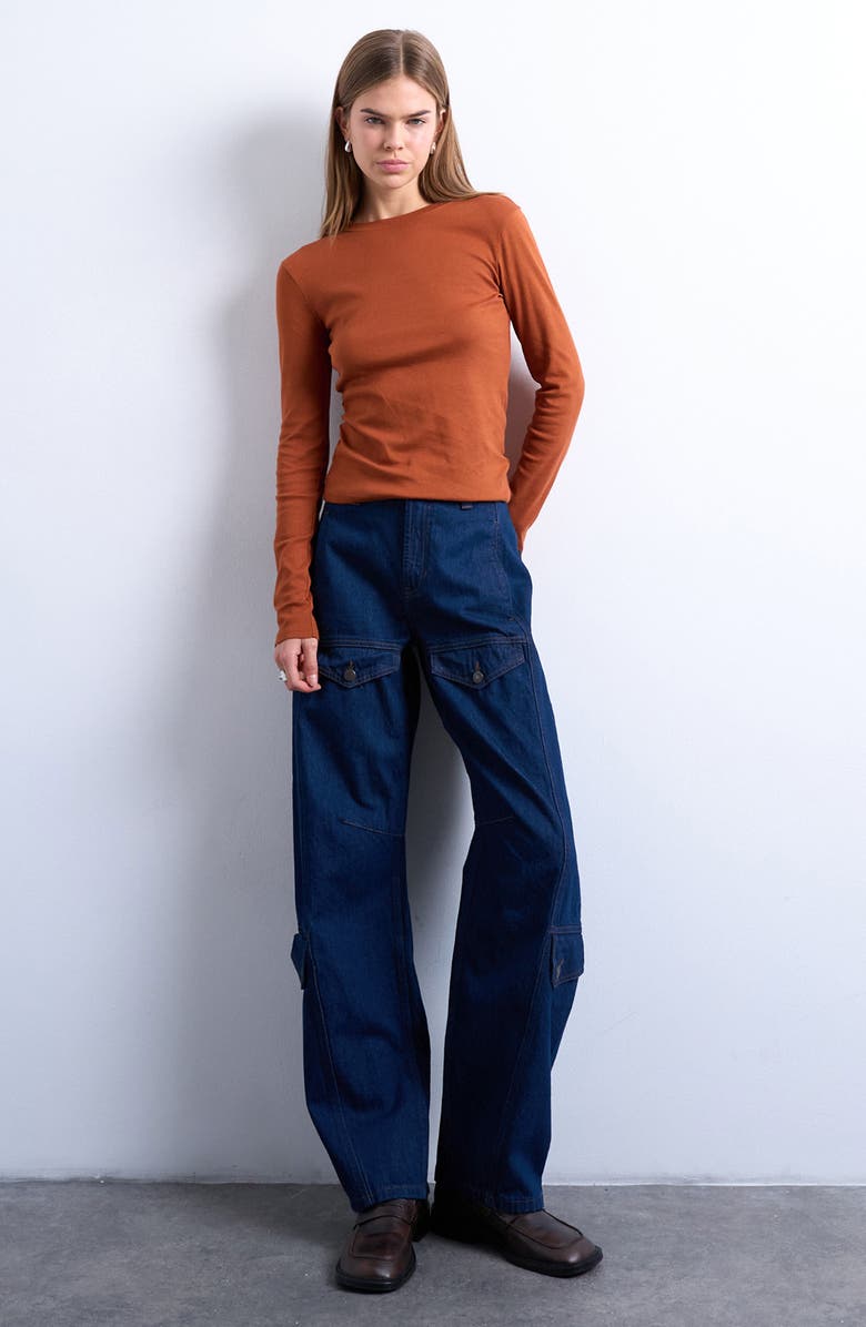 Topshop Everyday Long Sleeve T-Shirt, Alternate, color, Rust