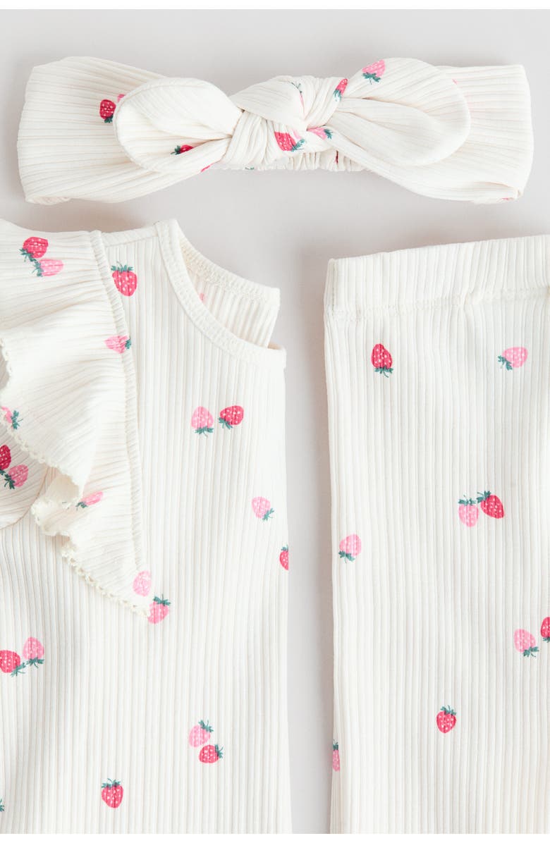 H&M 3-piece Printed Cotton Set, Alternate, color, White/Strawberries