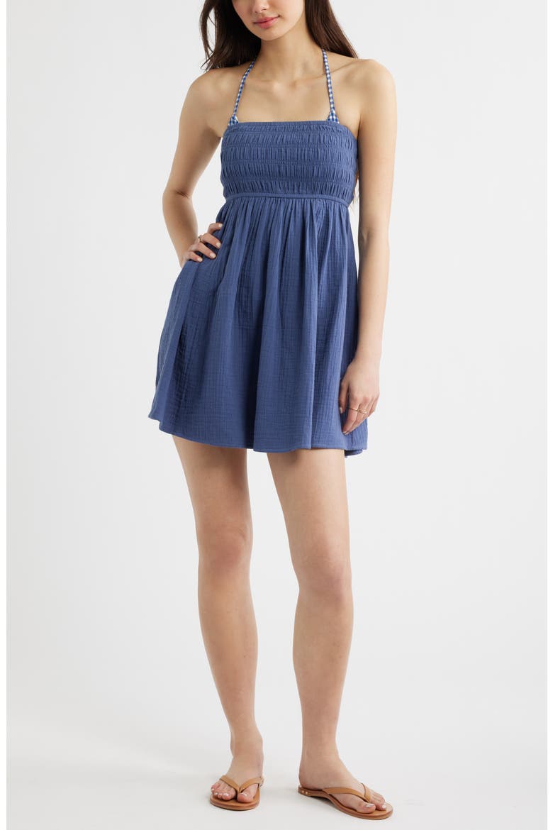 Cutout Strapless Cotton Minidress, Alternate, color, BLUE INDIGO