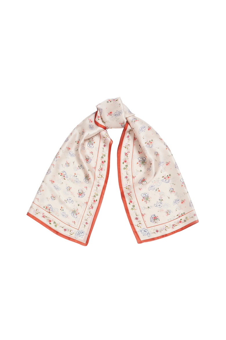 Cream High Tea Silky Scarf, Main, color, Cream & Rust