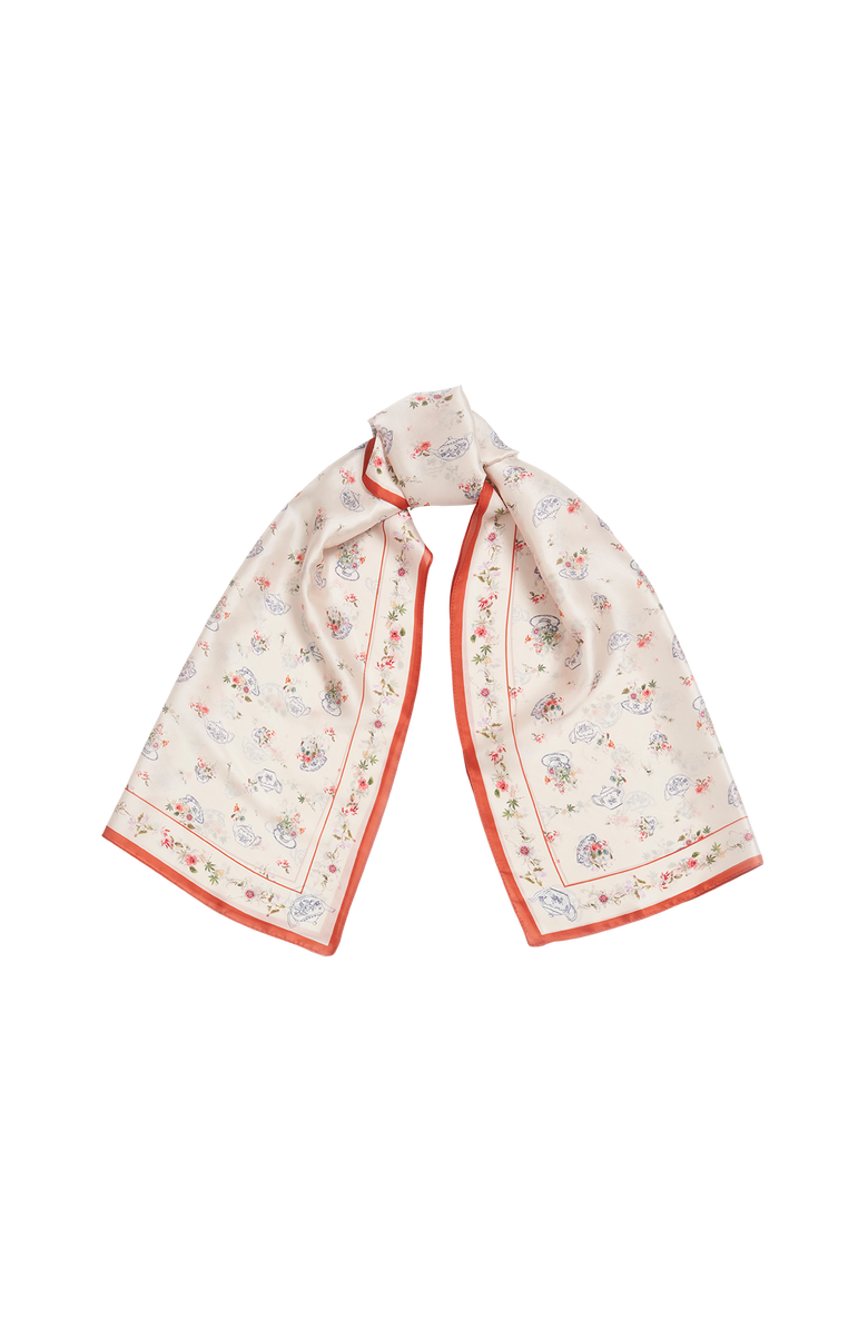 Fable England Cream High Tea Silky Scarf, Main, color, Cream & Rust