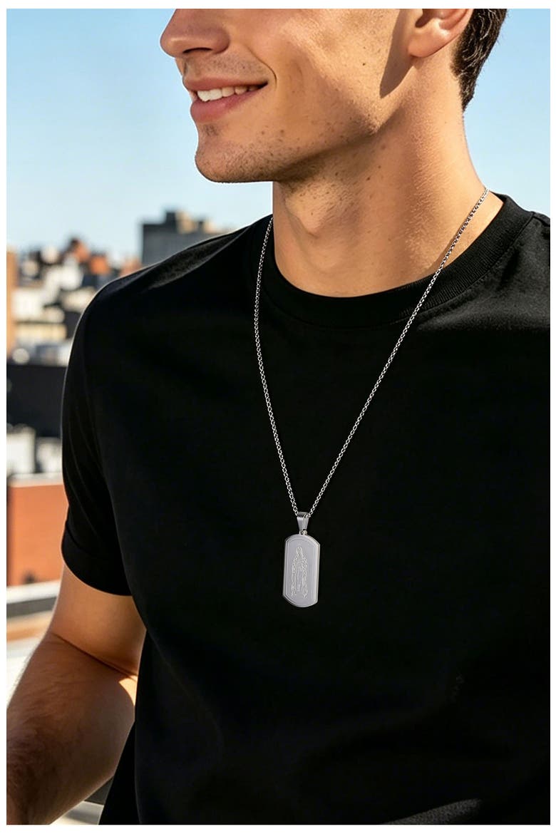 Men's Lady Guadalupe Dog Tag Pendant Necklace, Alternate, color, SILVER