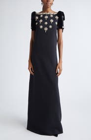Carolina Herrera Embellished Bow Shoulder Column Gown