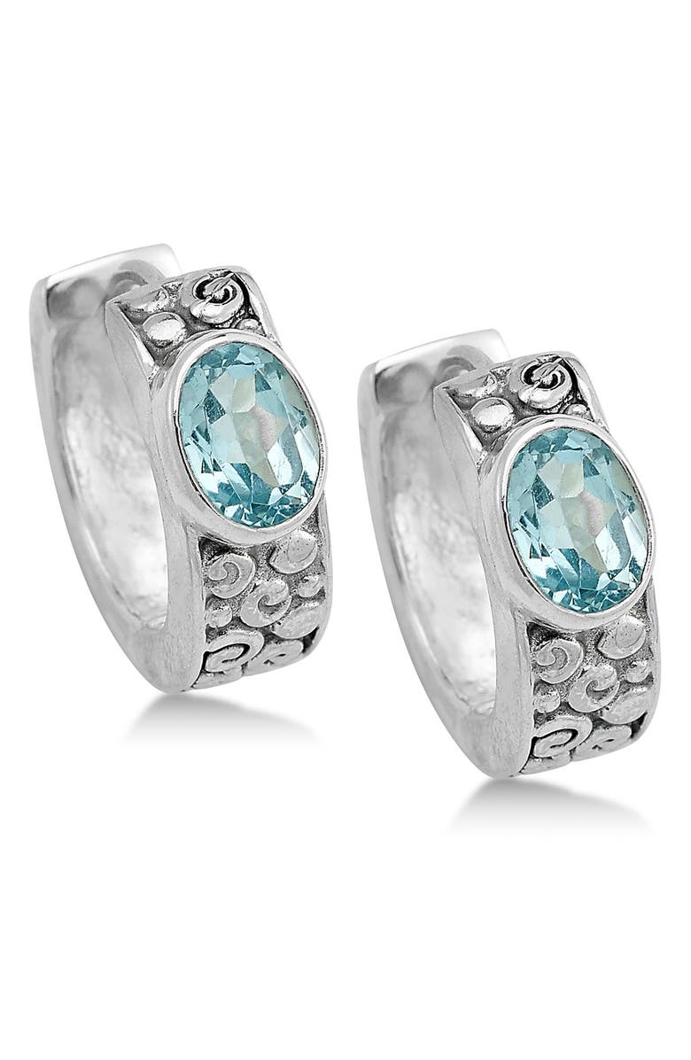 SAMUEL B. Sterling Silver Oval Cut Blue Topaz Huggie Hoop Earrings, Main, color, 