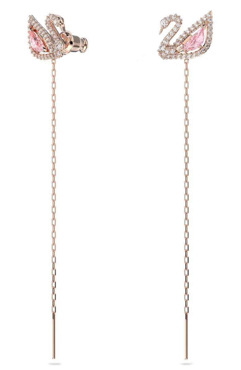 Swarovski Swan Chain Drop Earrings, Alternate, color, Pink