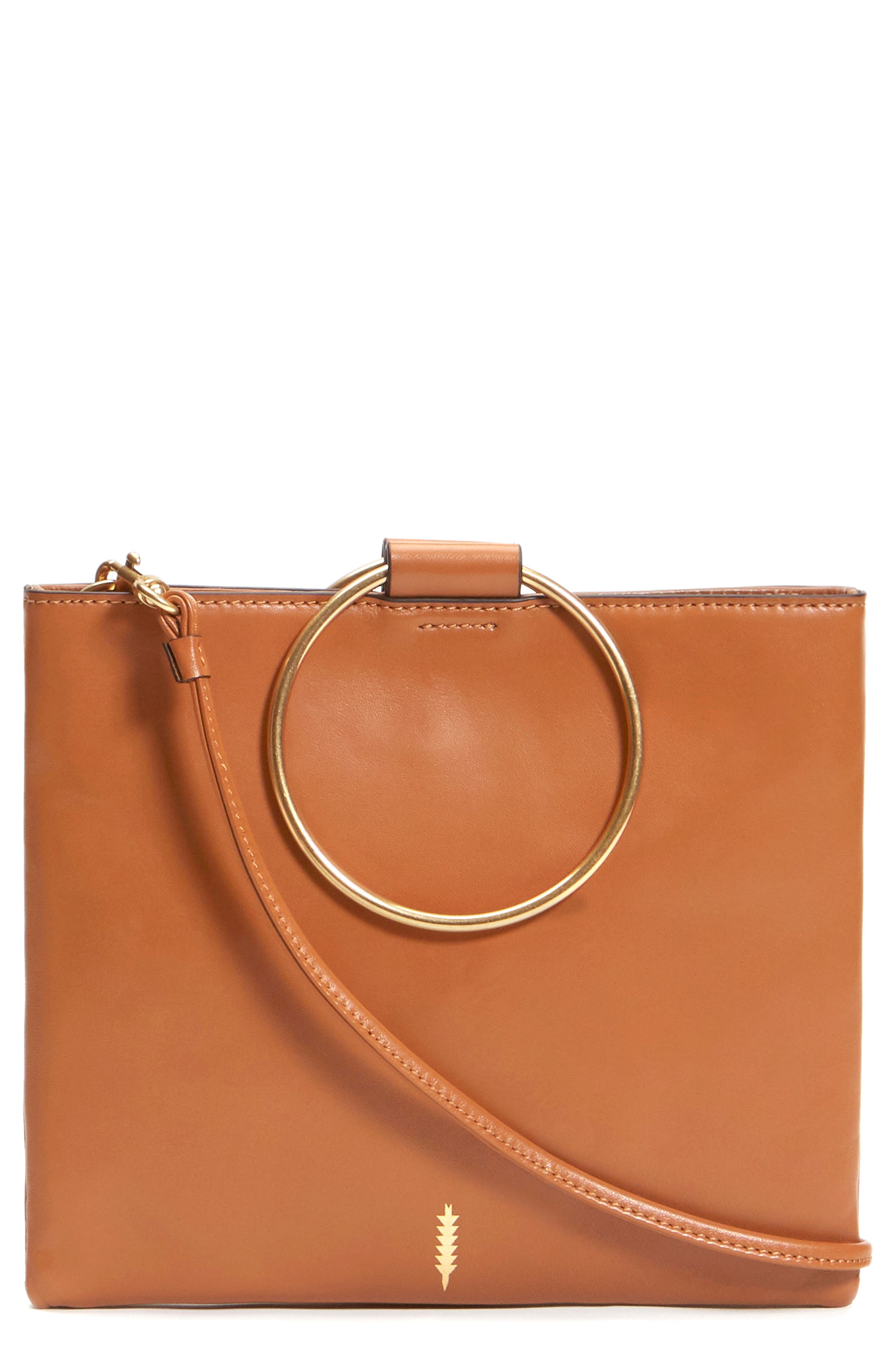 Thacker Le Pouch Leather Ring Handle Crossbody Bag, Main, color, 