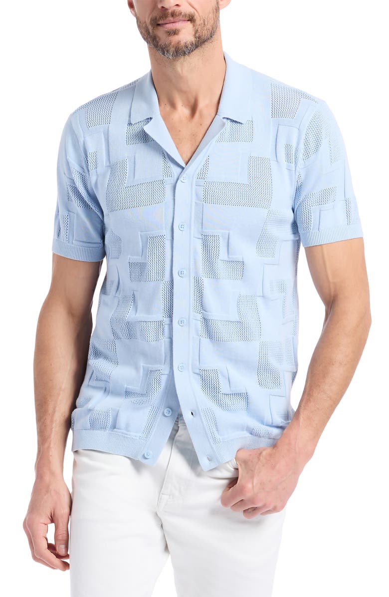 Robert Graham Drayford Cotton Button-Up Sweater, Main, color, Light Blue