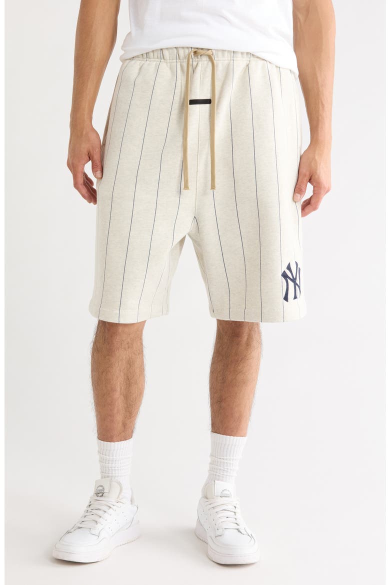 x MLB Yankees '90s Drawstring Cotton Blend Sweat Shorts, Main, color, OATMEAL HEATHER/ PINSTRIPES