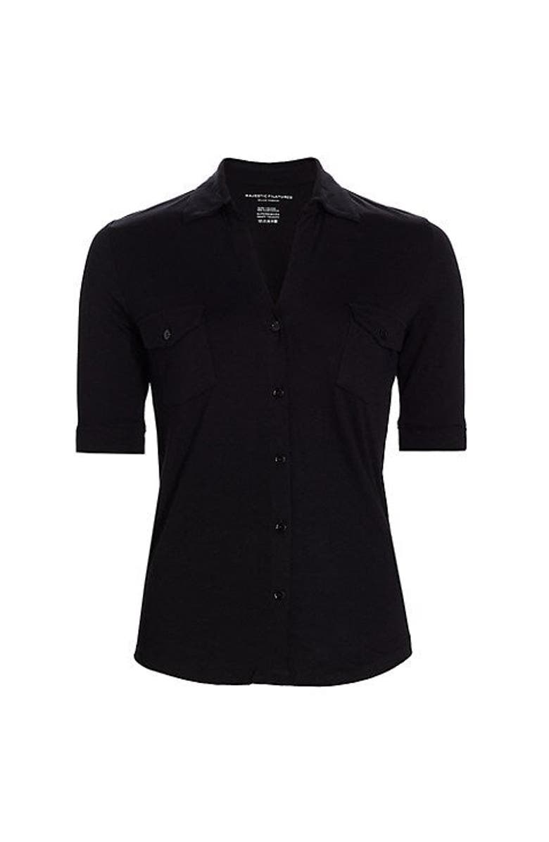 Majestic Filatures Soft Touch Elbow Sleeve Pocket Shirt, Main, color, Noir