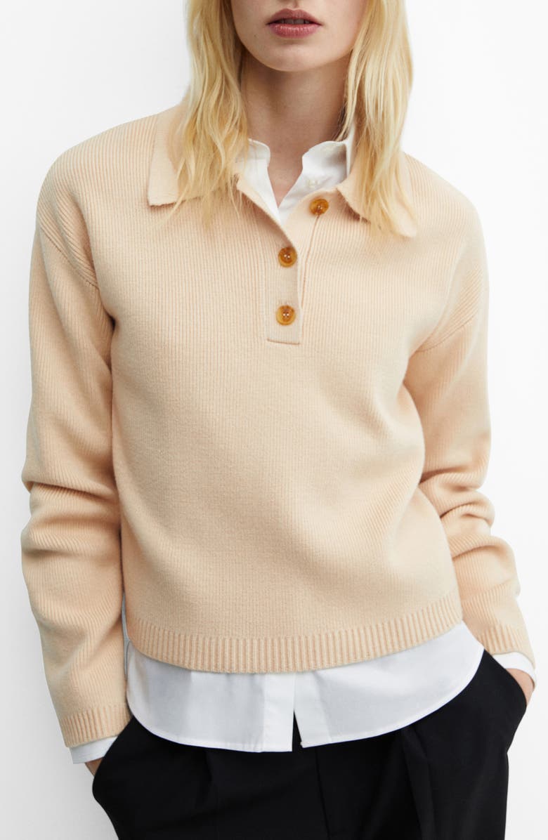 MANGO Long Sleeve Rib Polo Sweater, Main, color, 