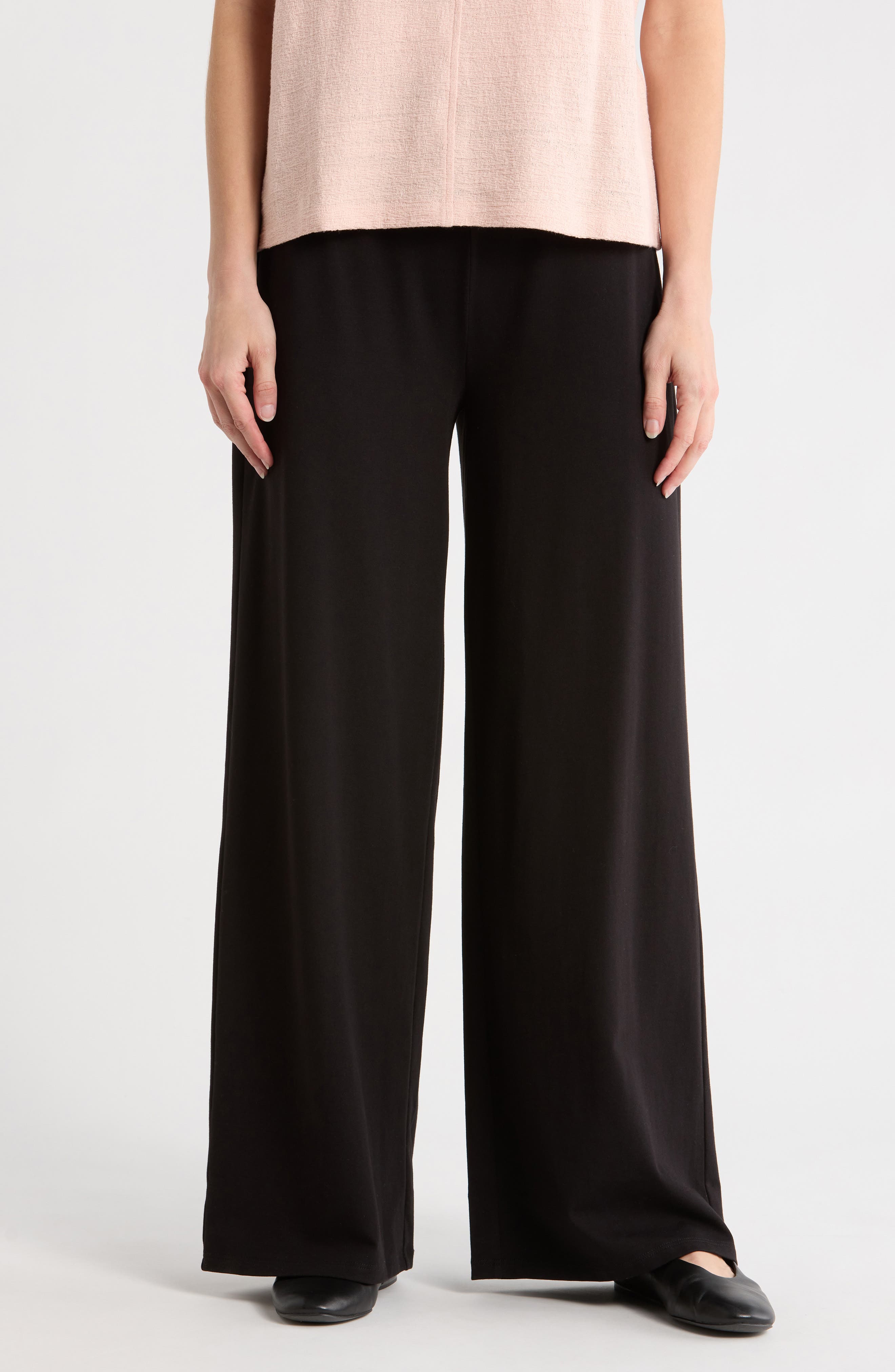 Eileen Fisher High Waist Cotton Blend Wide Leg Pants