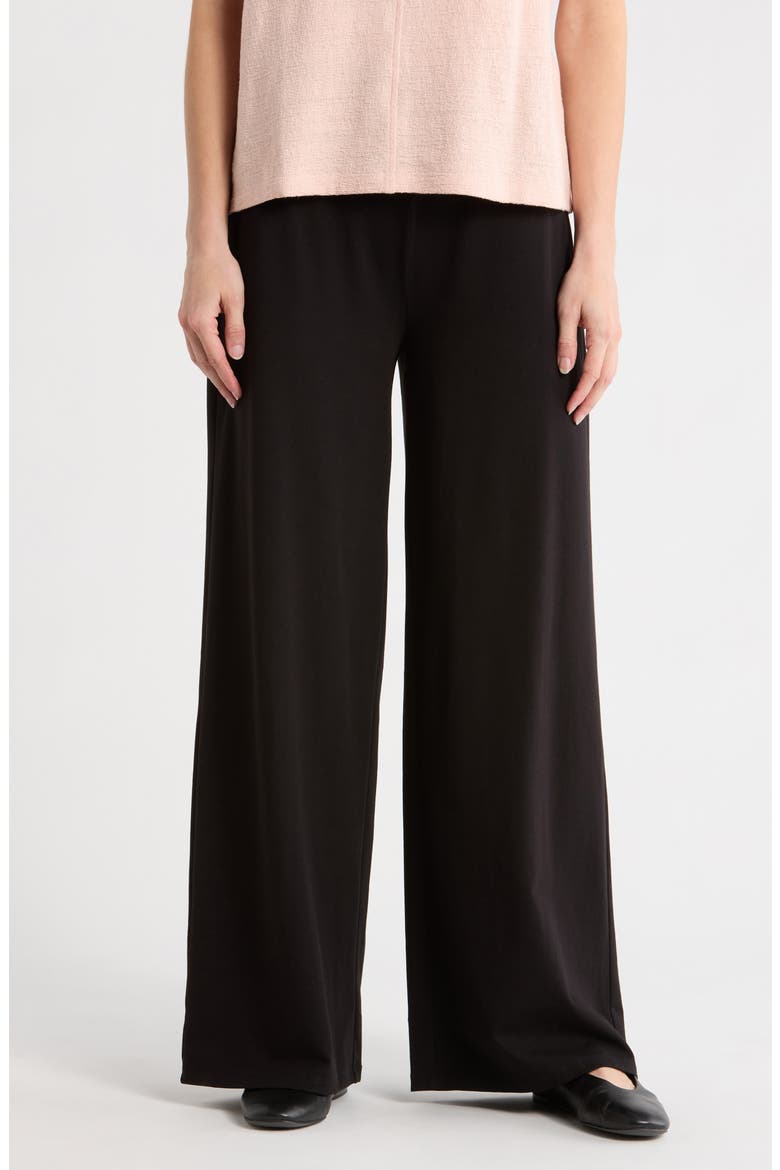 High Waist Cotton Blend Wide Leg Pants, Main, color, BLACK