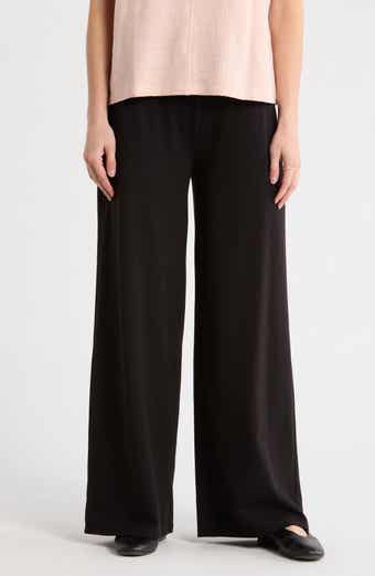 Eileen Fisher High Waist Cotton Blend Wide Leg Pants