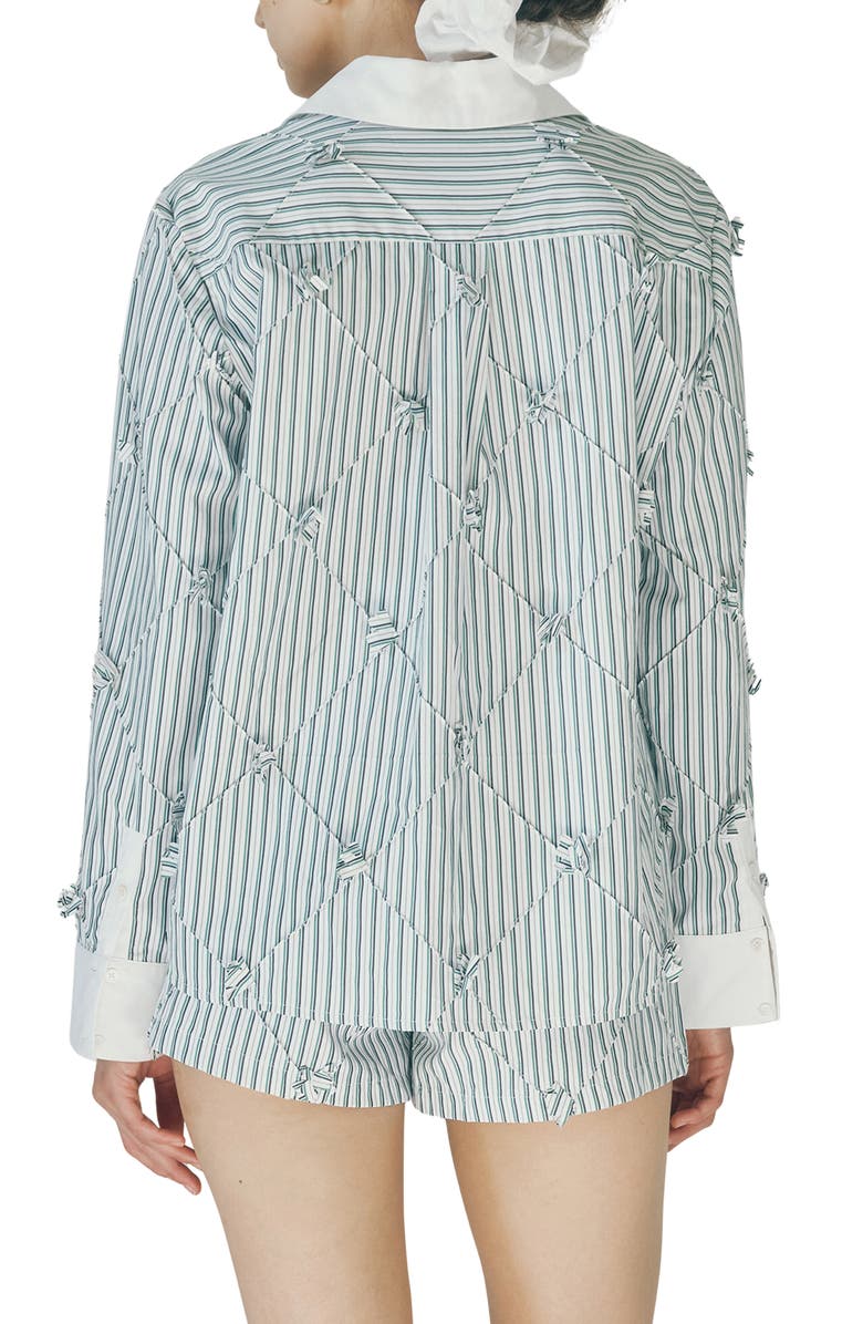 MAUDE CLUB Atlas Pinstripe Diamond Seam Button-Up Top, Alternate, color, Green Stripe