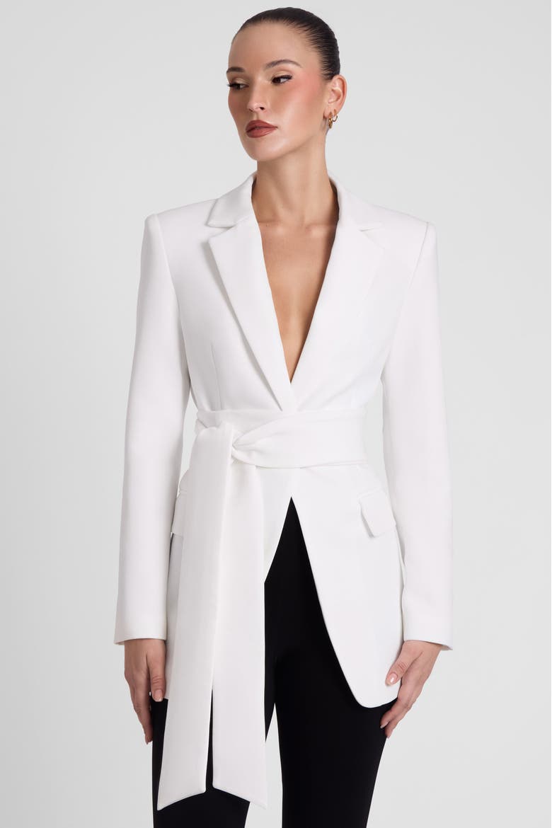 Classic Column Tailored Belted Blazer, Alternate, color, White