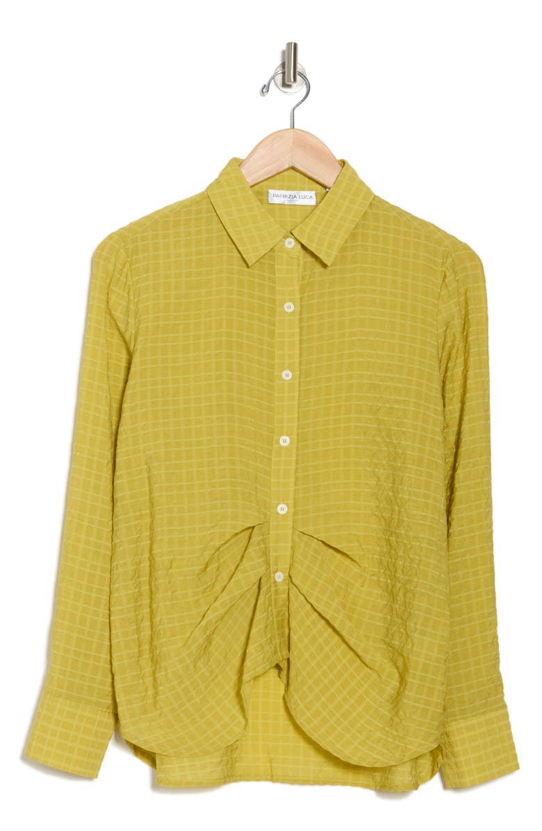 PATRIZIA LUCA Ruched Long Sleeve Button-Up Shirt, Alternate, color, Mustard