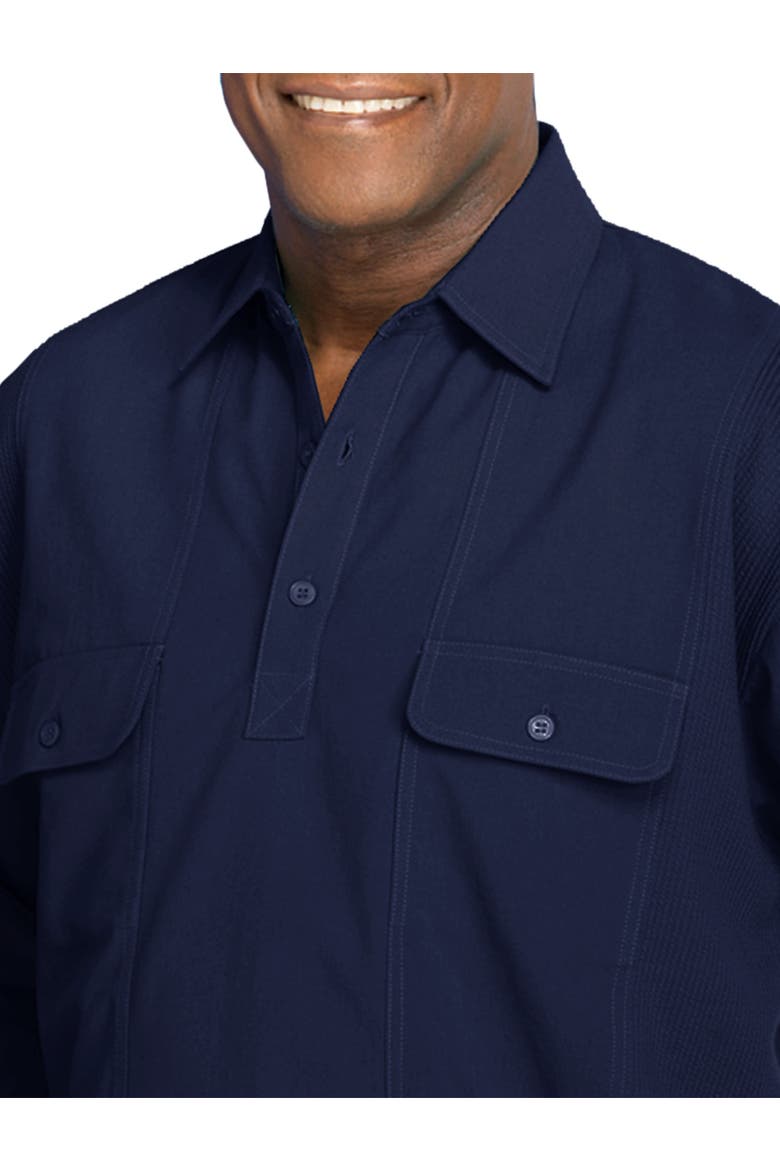 Big & Tall Long-Sleeve Mesh Panel Banded-Hem Shirt, Alternate, color, NAVY