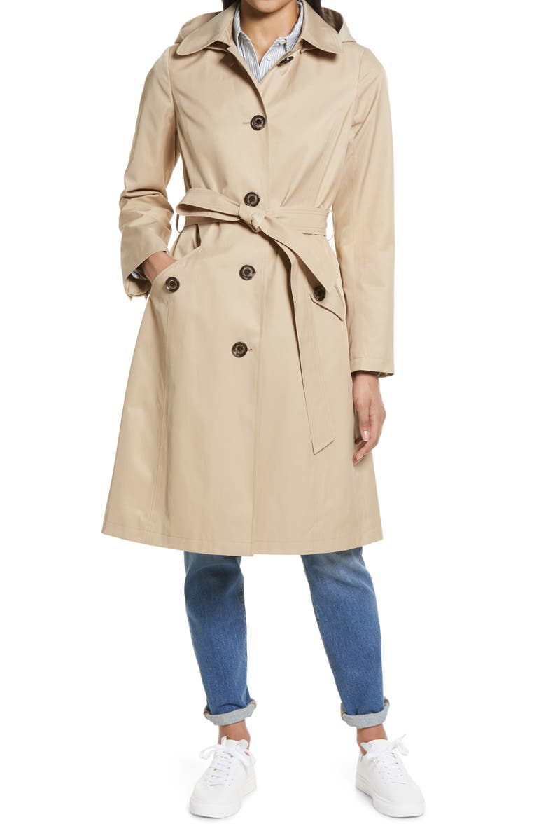 Sam Edelman Water Repellent Belted Trench Coat with Removable Hood, Main, color,