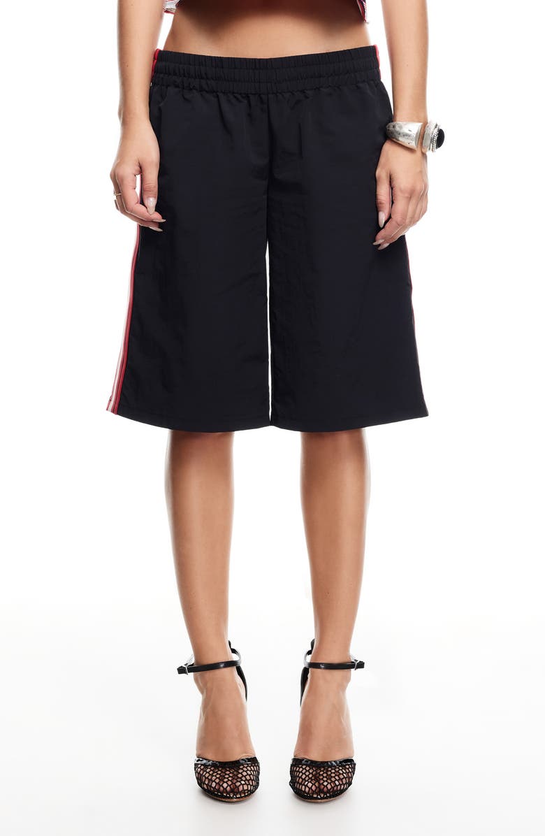 LIONESS Sevigney Side Stripe Long Shorts, Main, color, Onyx