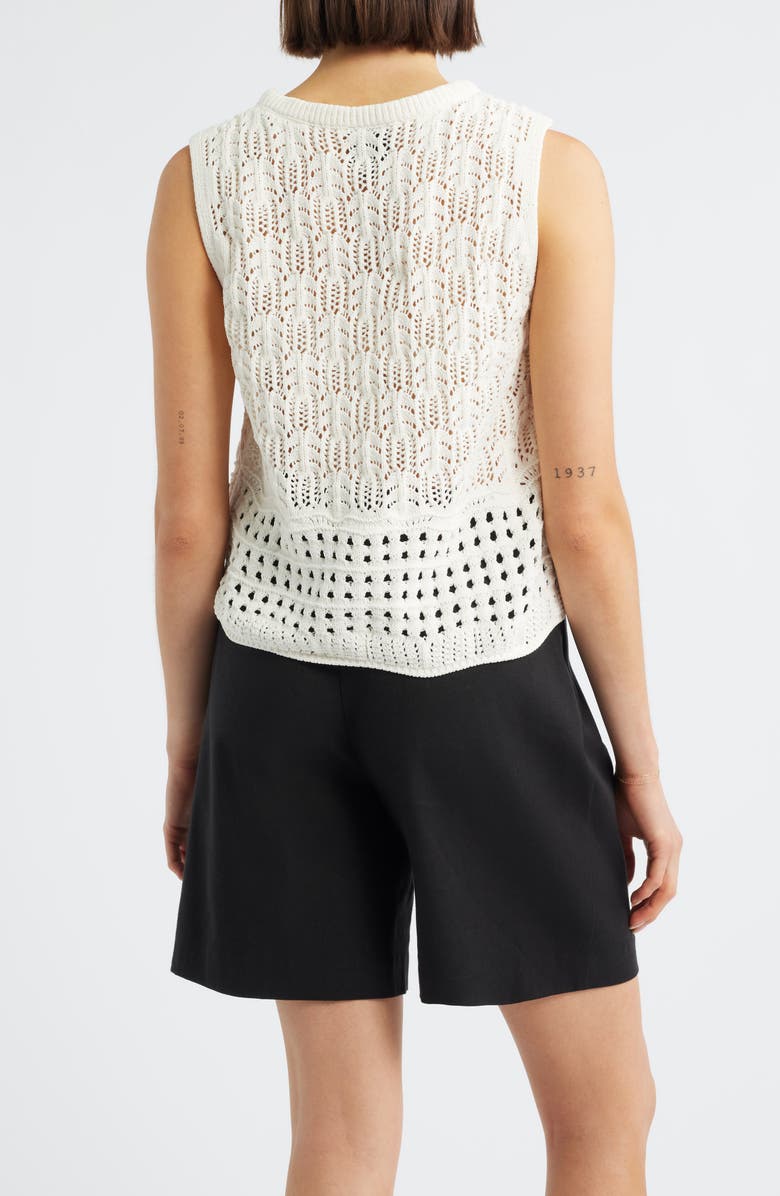 Bobeau Sleeveless Open Stitch Sweater Tank, Alternate, color, Ivory/ Black