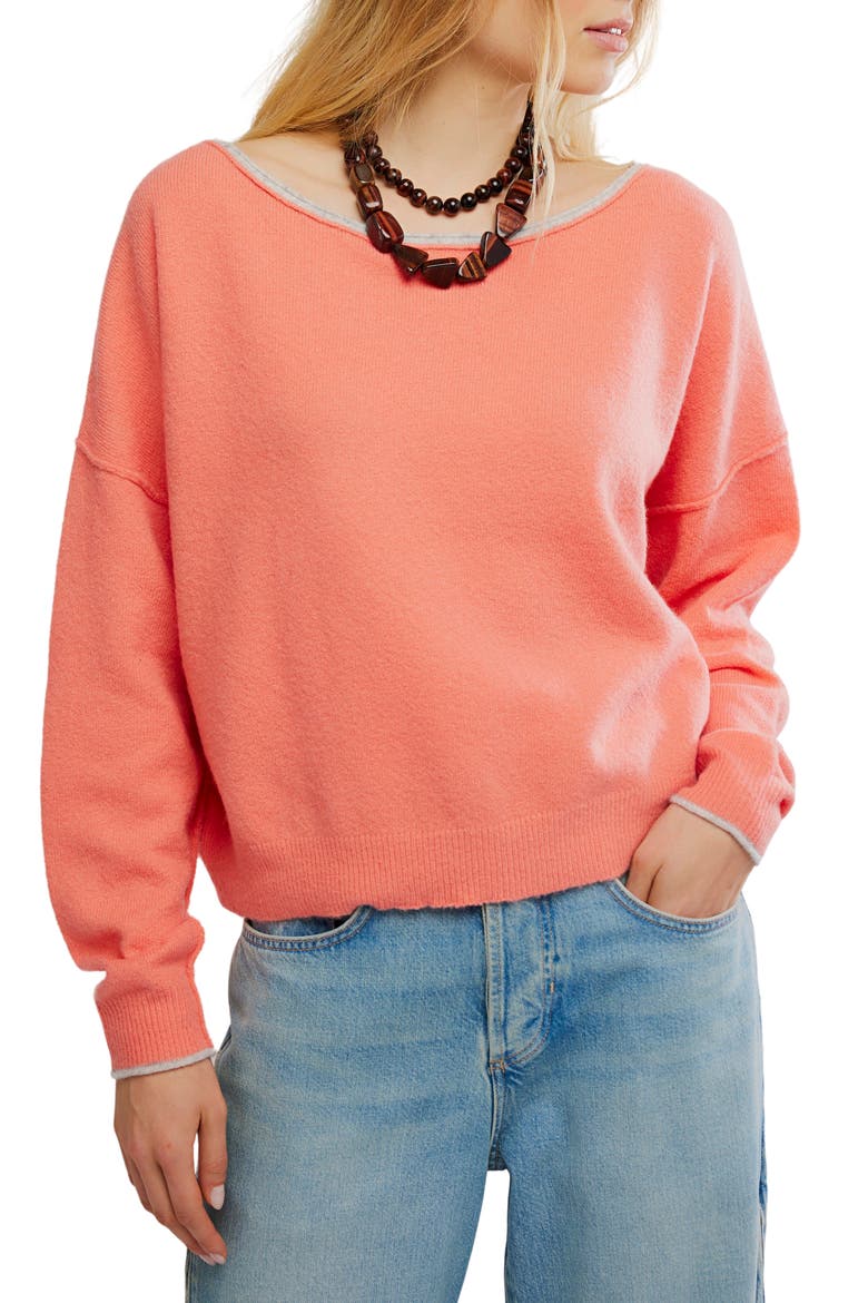 See Me Bateau Neck Sweater, Main, color, CORAL RIMSON COMBO