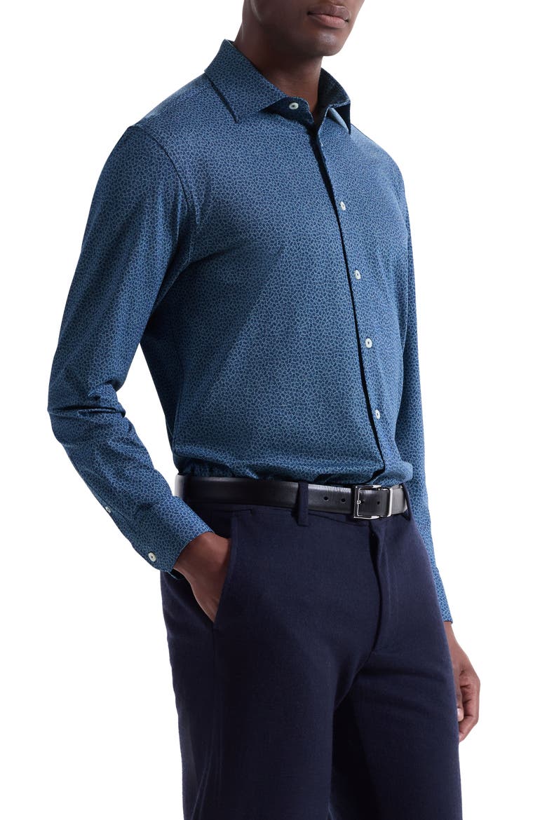 James OoohCotton® Leaf Print Twill Button-Up Shirt, Alternate, color, NAVY