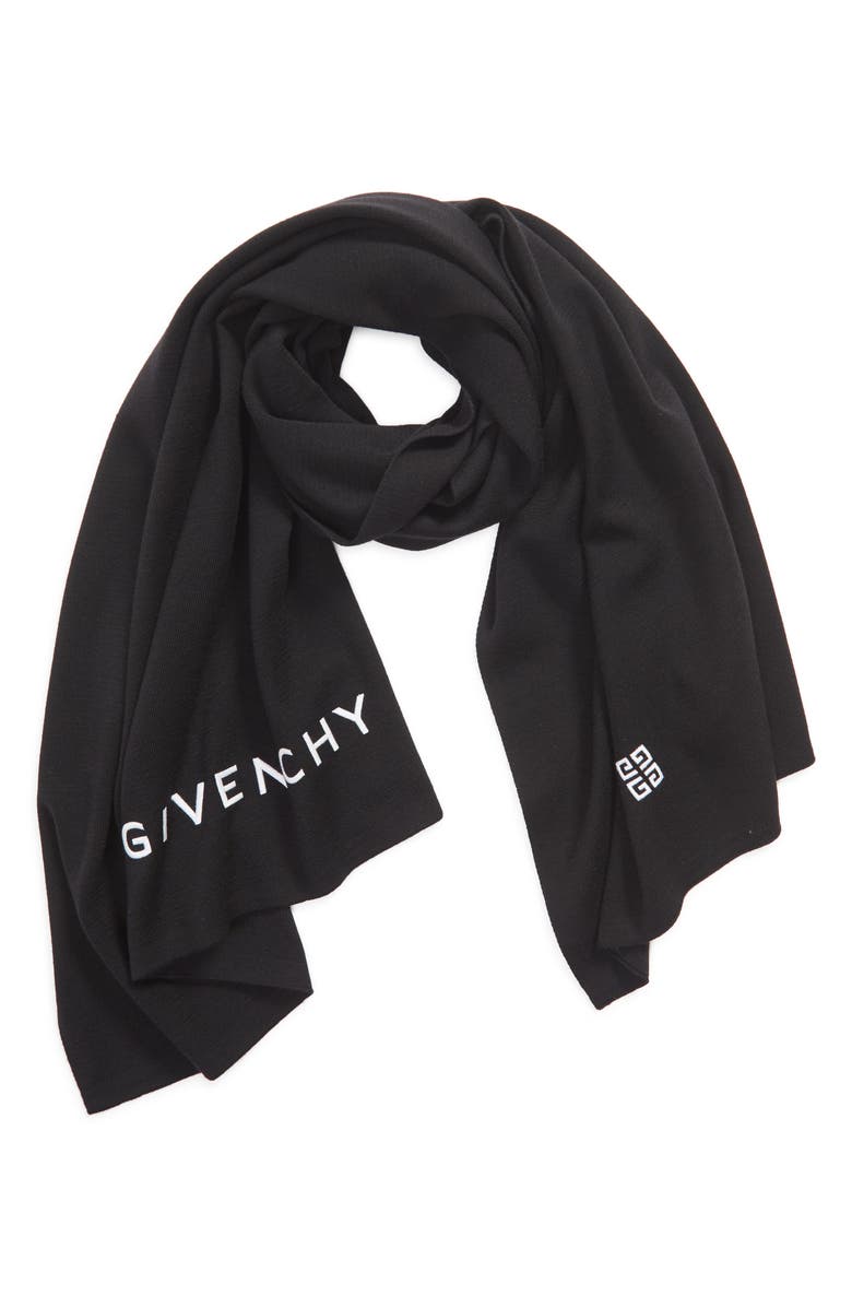 Givenchy Logo Embroidered Wool Scarf, Alternate, color,