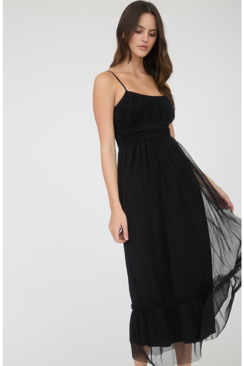 Empire Waist Mesh Midi Dress, Alternate, color, BLACK
