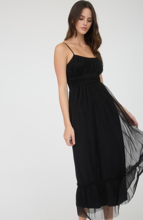 Blu Pepper Polka Dot Empire Waist Mesh Midi Dress In Black
