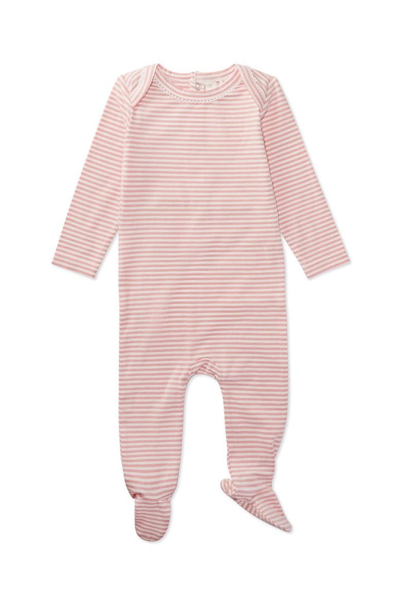 Baby and Toddler Striped Cotton/Modal Shoulder-Flap Footie, Main, color, Rose