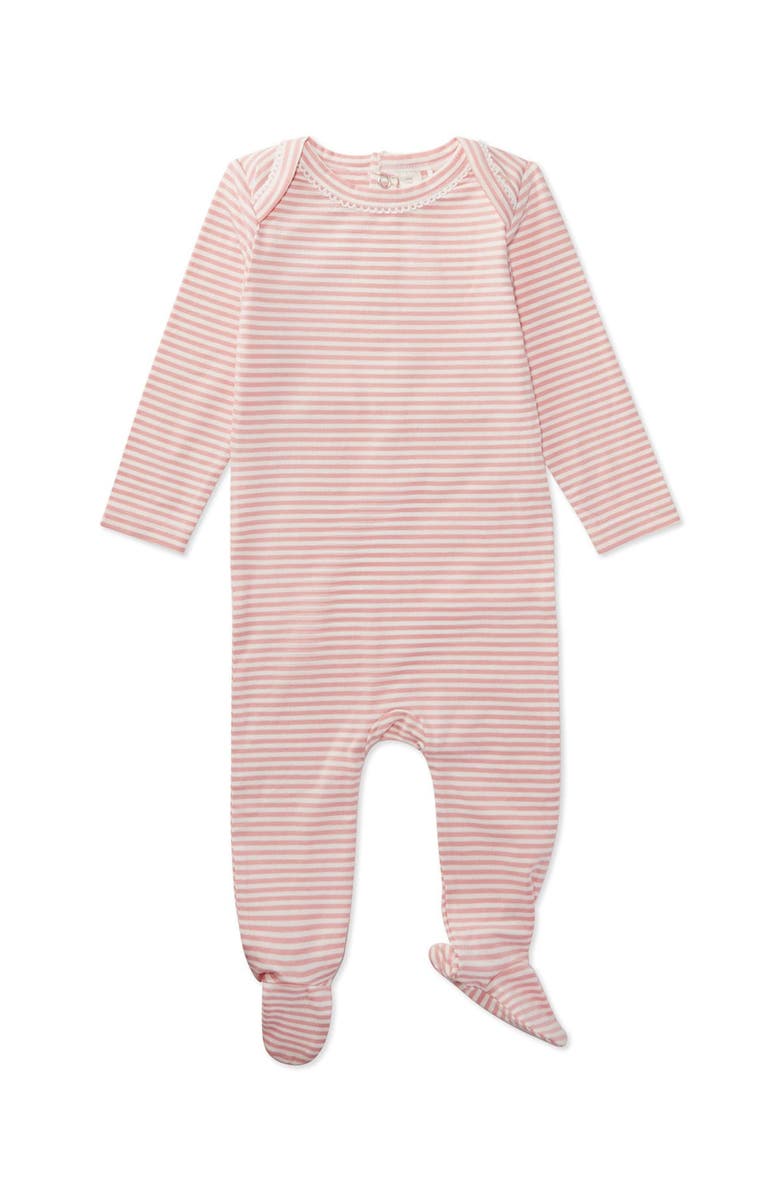 MiniMoi Kid's Striped Cotton/Modal Shoulder-Flap Footie, Main, color, Rose