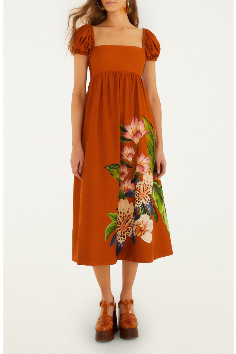 Hilo Arrangement Linen Blend Midi Dress, Main, color, SAND