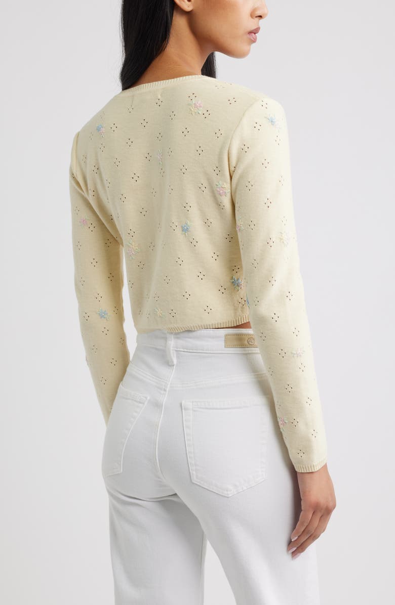 LoveShackFancy Paelynn Floral Embroidered Pointelle Cardigan, Alternate, color, Daylily