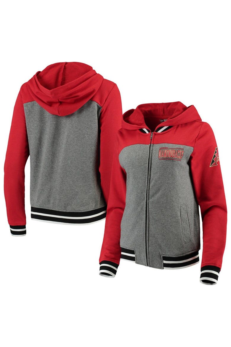 Women's New Era Gray/Red Arizona Diamondbacks French Terry Full-Zip Hoodie, Alternate, color, Gray