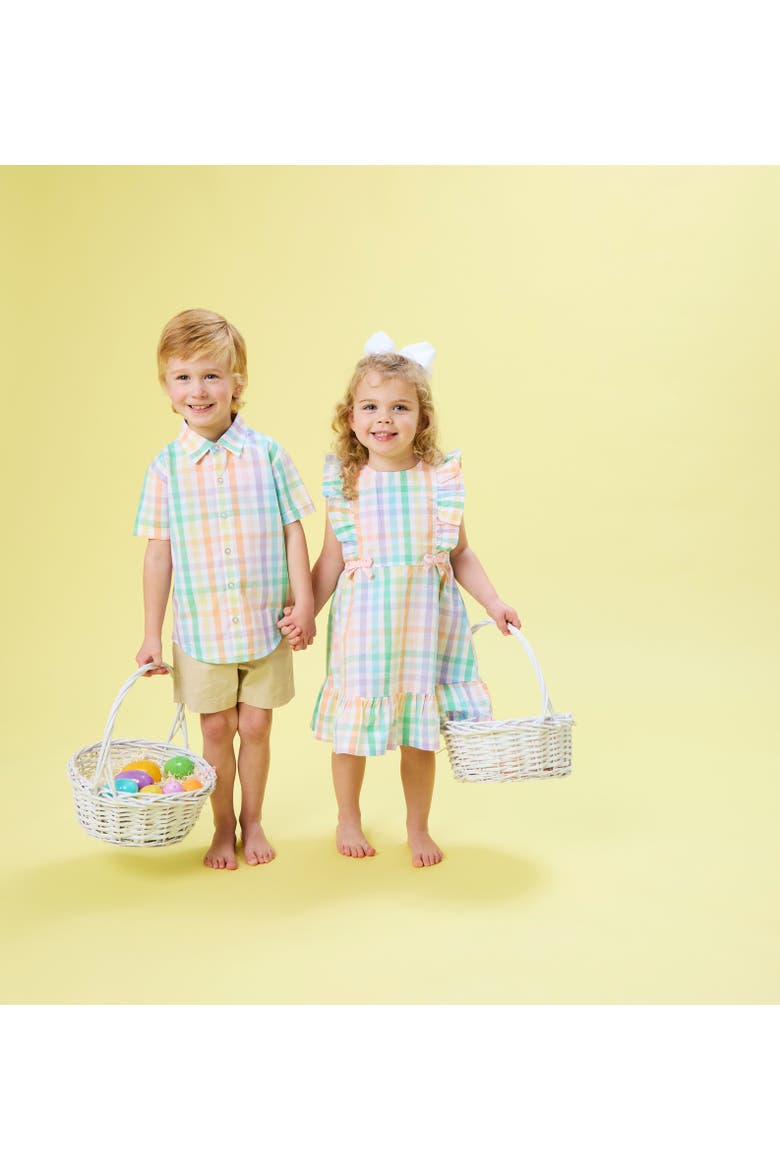 Baby Short Sleeve Button Down Shirt, Alternate, color, Poppy Rainbow Plaid