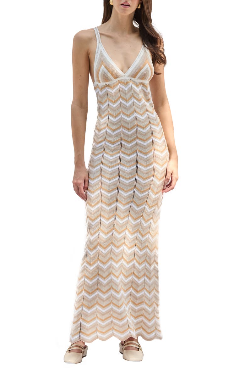Alaia Stripe Cover-Up Maxi Sweater Dress, Main, color, BEIGE
