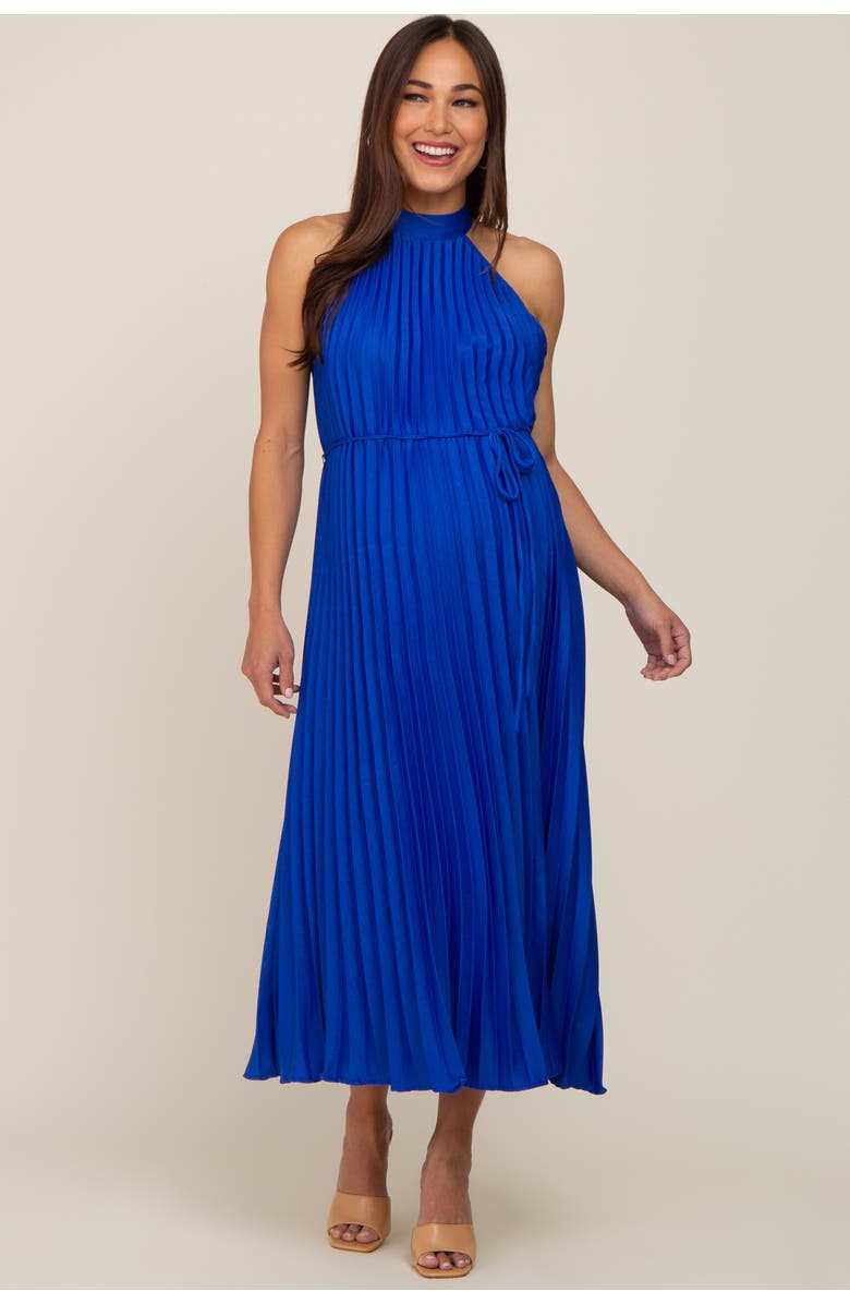 PinkBlush Pleated Halter Dress, Alternate, color, Royal Blue