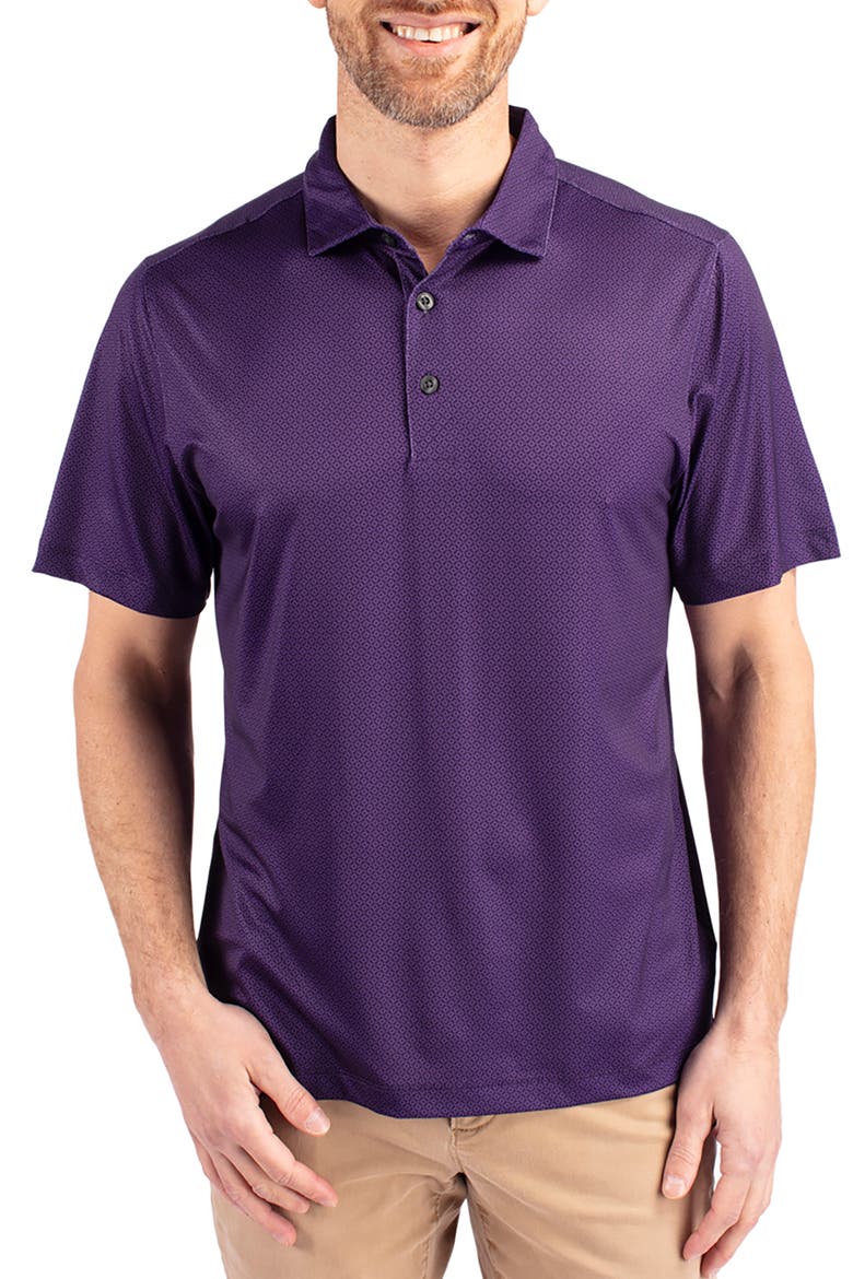 Geo Pattern Performance Recycled Polyester Blend Polo, Main, color, COLLEGE PURPLE