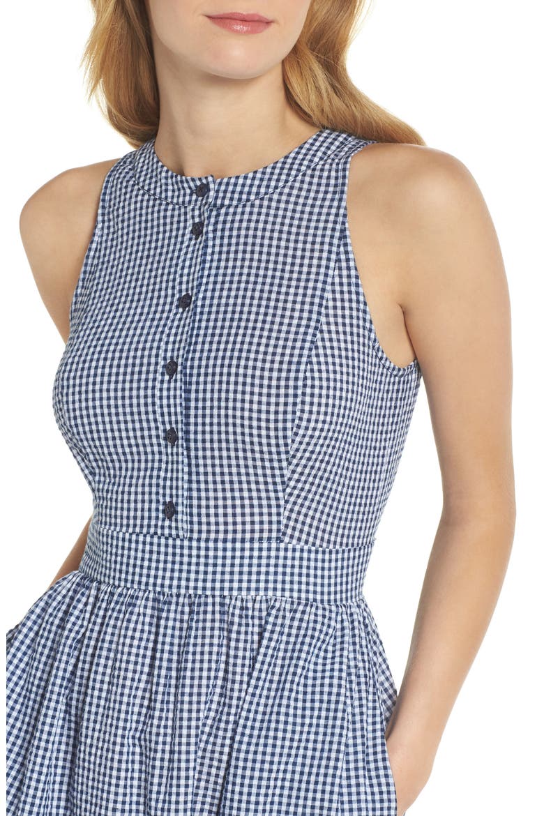 Ardith Gingham Fit & Flare Midi Dress, Alternate, color, BLUE/ WHITE