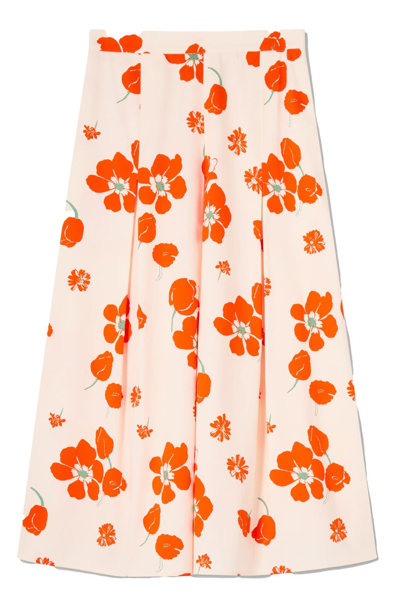 LK Bennett Flora Floral Pleated Stretch Cotton Sateen Midi Skirt, Alternate, color, 