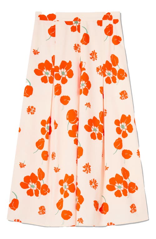 Lk Bennett Flora Floral Pleated Stretch Cotton Sateen Midi Skirt In Orange