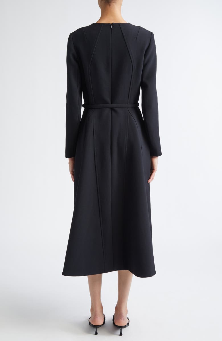 Emilia Wickstead Uccelina Belted Long Sleeve Bird's Eye Suiting Fit & Flare Dress, Alternate, color, Black