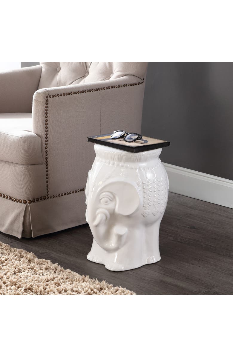 JONATHAN Y Orla 18.5" Modern Bohemian Elephant Ceramic Garden Stool, Alternate, color, White