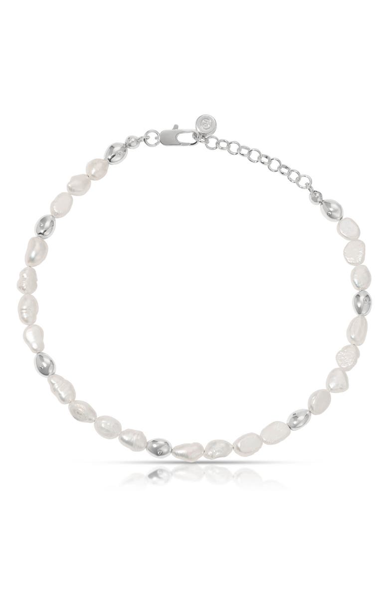 Ettika Freshwater Pearl Pebble Anklet, Main, color, Silver